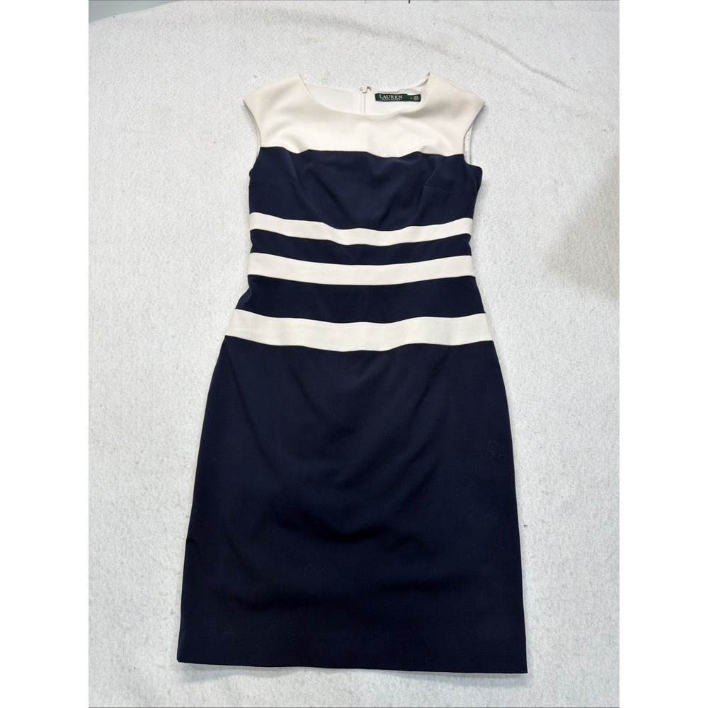 Lauren Ralph Lauren Women's Navy Striped‎ Size 4 Sleeveless Sheath Dress